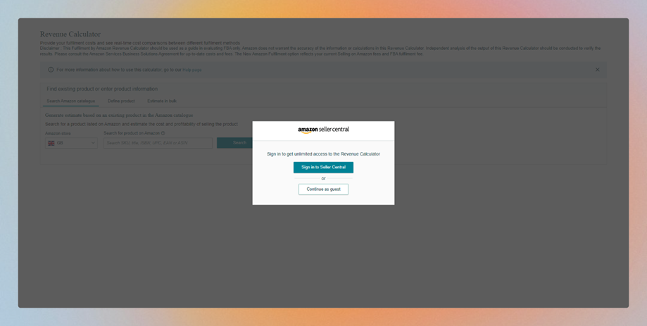 A screenshot of the sign-in page of the Amazon Revenue Calculator