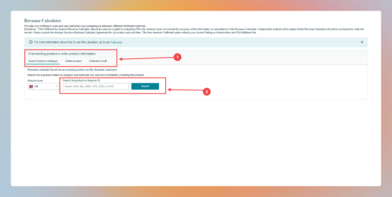 Where to define the products on the Amazon Revenue Calculator.